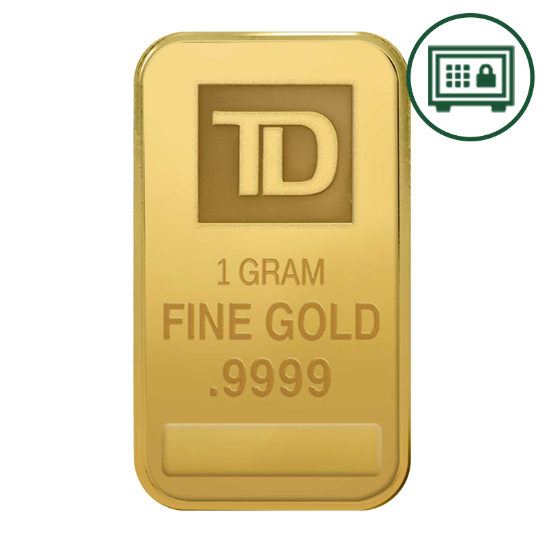 1 gram TD Gold Bar - Secure Storage 1