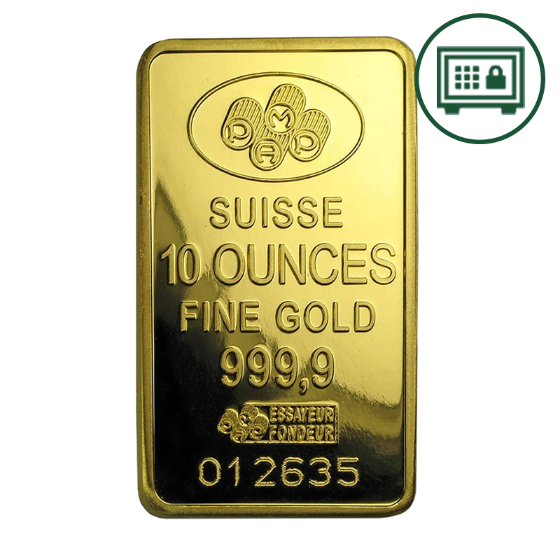 10 oz Gold Bar- PAMP Suisse Lady Fortuna (w/ Assay) - Secure Storage 1
