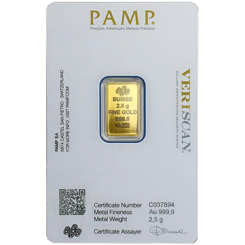 2.5 gram Gold Bar- PAMP Suisse Lady Fortuna (w/ Assay) 3