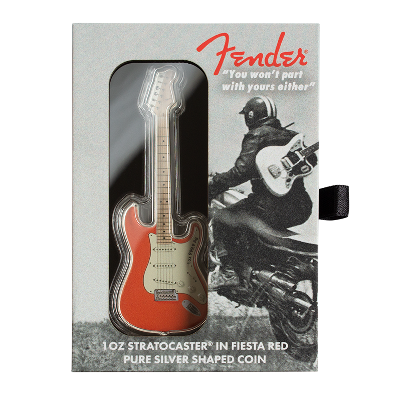 Fender® 1 oz Pure Silver Stratocaster® Fiesta Red Shaped Coin (2022) 4